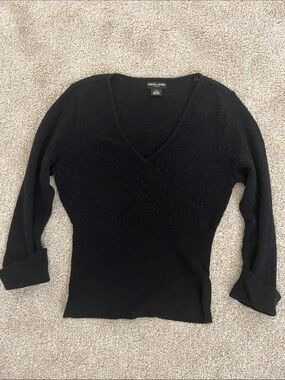 Vintage/Y2K Guess Jeans Black Cropped Sweater with Cuffed 3/4 Sleeve